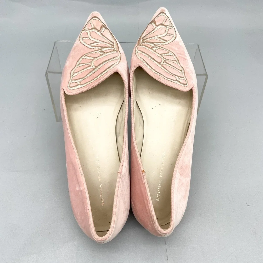 Sophia Webster Bibi Butterfly Pink Velvet Pointed Toe Ballet Flats Womens 39 8.5 - Picture 8 of 12